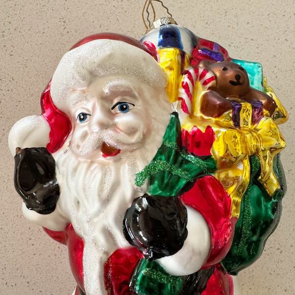 BK Blown Glass Christmas Ornament 1998 Santa with Sack of Gifts 9 inches tall - Picture 2 of 7